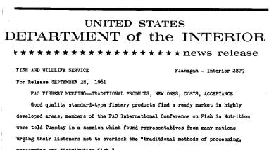 Fao Fishery Meeting--Traditional Products, New Ones, Costs, Acceptance--September 28, 1961