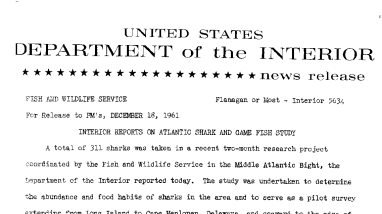 Interior Reports on Atlantic Shark and Game Fish Study--December 18, 1961