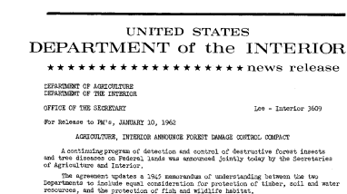 Agriculture, Interior Announce Forest Damage Control Compact--January 10, 1962