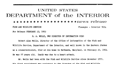 R.A. Wells FWS Director of Information--February 23,1962