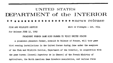 Prominent French Bird Farmer to Visit the United States--June 12, 1962