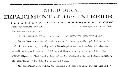 State Season Selections Incorporated Into Migratory Bird Regulations--July 31, 1962