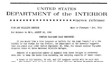 Surplus Big-Game Sale Announced--August 17, 1962
