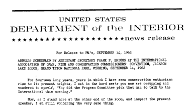 Address by Frank P. Briggs at the International Association of Game, Fish and Conservation Commissioners' Convention, Jackson Hole Lodge, Grand Teton National Park, Wyoming, September 14, 1962--September 14, 1962