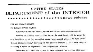 Conservation Efforts Promise Better Hunting and Fishing Opportunities--October 12, 1962