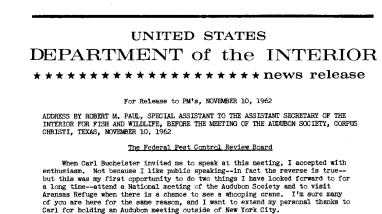 Address by Robert Paul Before the Meeting of the Audubon Society, Corpus Christi, Texas, November 10, 1962--November 10, 1962