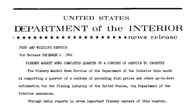 Fishery Market News Completes Quarter of A Century of Service to Industry--December 2, 1962