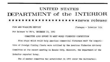 Committee Asks Effort to Meet World Fisheries Competition--December 15, 1962