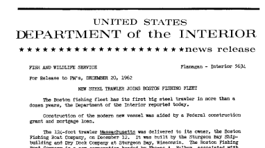 New Steel Trawler Joins Boston Fishing Fleet--December 20, 1962