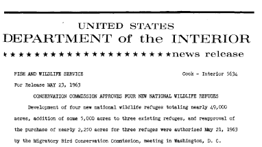 Conservation Commission Approves Four New National Wildlife Refuges--May 23, 1963
