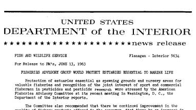 Fisheries Advisory Group Would Protect Estuaries Essential to Marine Life--June 13, 1963