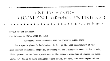 Secretary Udall Stresses Need to Conserve Inner Space--June 25,1963