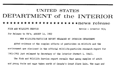 New Wildlife- Pesticide Report Released by Interior Department--August 12, 1963