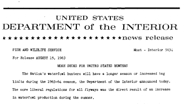 More Ducks for United States Hunters--August 15, 1963