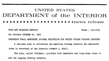 Secretary Udall Announces 10-Year Projection for United States Fishing Industry--October 25, 1963
