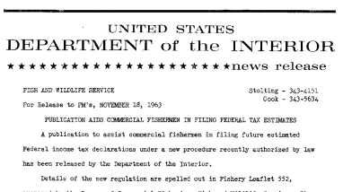 Publication Aids Commercial Fishermen in Filing Federal Tax Estimates--November 18, 1963