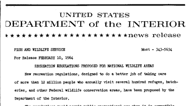 Recreation Regulations Proposed for National Wildlife Areas--February 10, 1964