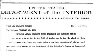 Interior Agency Develops Shock Treatment for Catching Shrimp--February 16, 1964