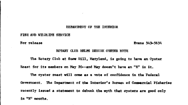Rotary Club Helps Debunk Oyster Myth--May 14, 1964