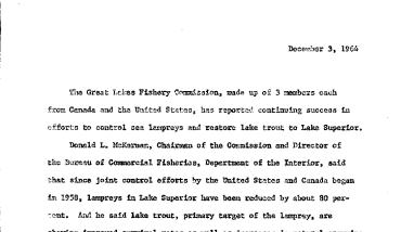 Great Lakes Fishery Commission Meeting--December 3, 1964