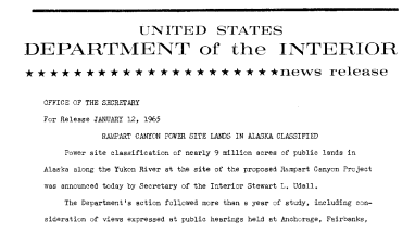 Rampart Canyon Power Site Lands in Alaska Classified