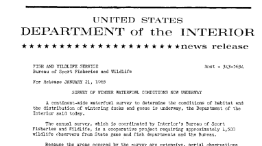 Survey of Winter Waterfowl Conditions Now Underway--January 21, 1965