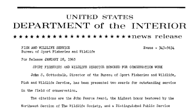 Sport Fisheries and Wildlife Director Honored for Conservation Work--January 28, 1965