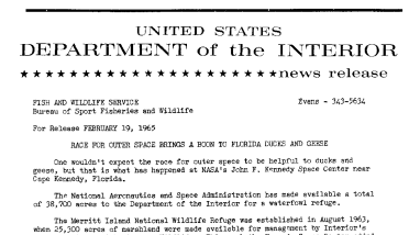 Racefor Outer Space Brings A Boon to Florida Ducks and Geese--February 19, 1965
