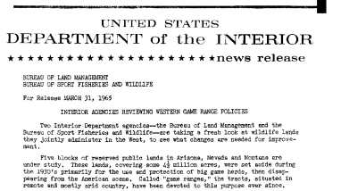 Interior Agencies Reviewing Western Game Range Policies--March 31, 1965