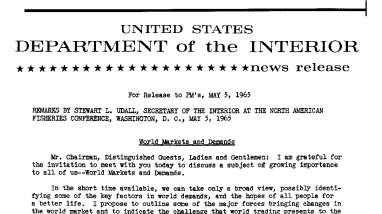 Remarks by Stewart L. Udall, Secretary of the Interior at the North American Fisheries Conference, Washington, D.C.,MAY 5, 1965--May 5, 1965
