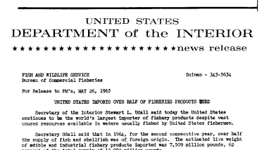 United States Imports Over Half of Fisheries Products Used--May 26, 1965