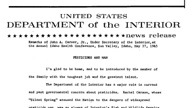 Remarks by John A. Carver, Jr. Under Secretary of the Interior, at the Annual Idaho Health Conference, Sun Valley, Idaho, May 27, 1965--May 27, 1965