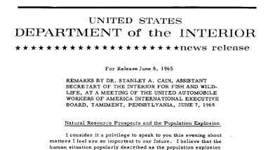 Remarks by Dr. Stanley A. Cain, Assistant Secretary of the Interior for Fish and Wildlife, at A Meeting of the United Automobile Workers of America International Executive Board, Tamiment, Pennsylvania, June 7, 1965--June 8, 1965