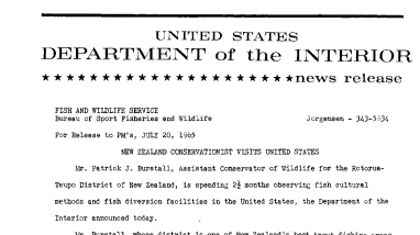 New Zealand Conservationist Visits the United States--July 20, 1965
