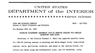 Interior Department Announces 1965-66 Hunting Seasons for Certain Migratory Game Birds--July 28, 1965