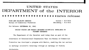 United States and Mexico Exchange Scientific Knowledge on Fishery Research--September 20, 1965