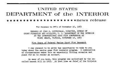 Remarks by John S. Gottschalk, Director, Bureau of Sport Fisheries and Wildlife, U.S. Department of the Interior at the International Game Fish Conference at Miami Beach, Florida--November 12, 1965