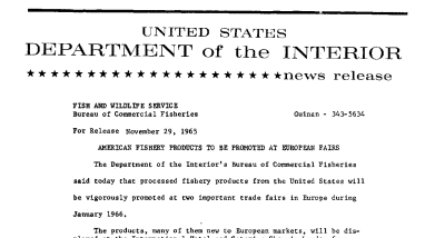 American Fishery Products to Be Promoted at European Fairs--November 29, 1965