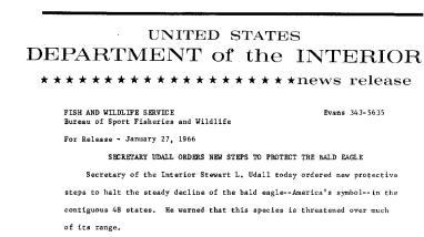 Secretary Udall Orders New Steps to Protect the Bald Eagle--January 27, 1966