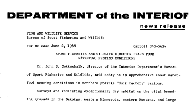 Sport Fisheries and Wildlife Director Fears Poor Waterfowl Nesting Conditions June 2, 1968