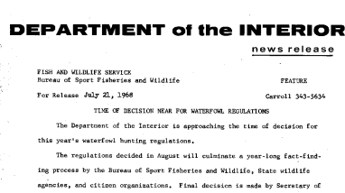Time of Decision Near for Waterfowl Regulations July 21, 1968