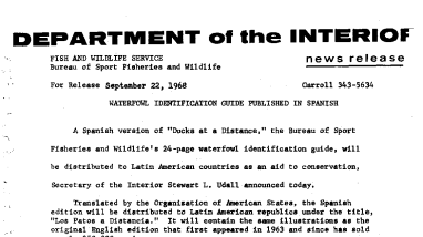 Waterfowl Identification Guide Published in Spanish September 22, 1968