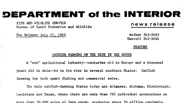 Catfish Farming on the Rise in the South July 27, 1969