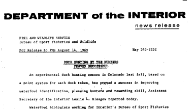 Duck Hunting by the Numbers Proves Successful August 14, 1969