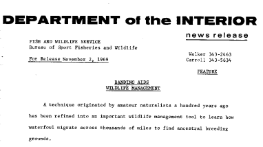 Banding Aids Wildlife Management November 2, 1969