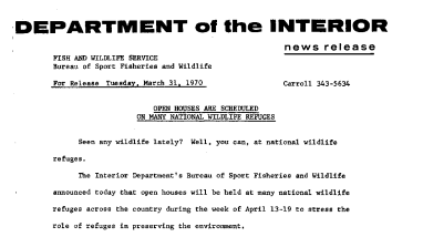 Open Houses Are Scheduled on Many National Wildlife Refuges March 31, 1970