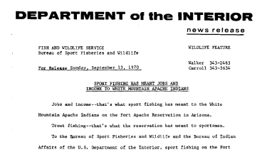 Sport Fishing Has Meant Jobs and Income to White Mountain Apache Indians September 13, 1970