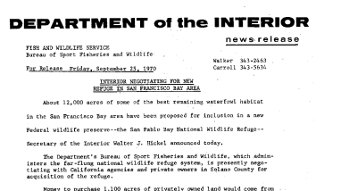 Interior Negotiating for New Refuge in San Francisco Bay Area September 25, 1970