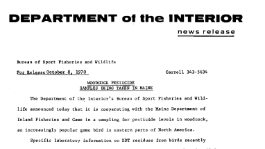 Woodcock Pesticide Samples Being Taken in Maine October 3, 1970