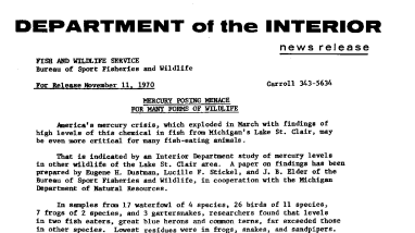 Mercury Posing Menace for Many Forms of Wildlife November 11, 1970
